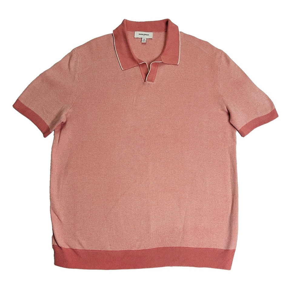 Banana Republic Women's M Birdseye Knit Sweater Polo Pink Lace Cotton